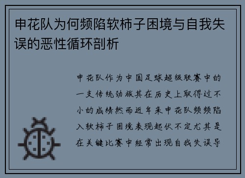 申花队为何频陷软柿子困境与自我失误的恶性循环剖析
