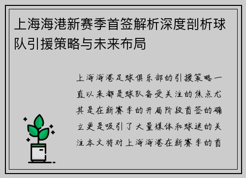 上海海港新赛季首签解析深度剖析球队引援策略与未来布局